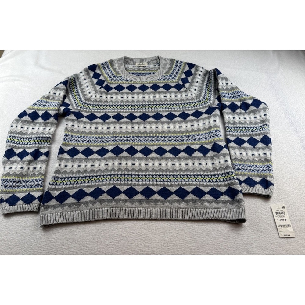 Style & Co Women's Sz Large Fair-Isle Crew-Neck Sweater Blue Multicolor NWT